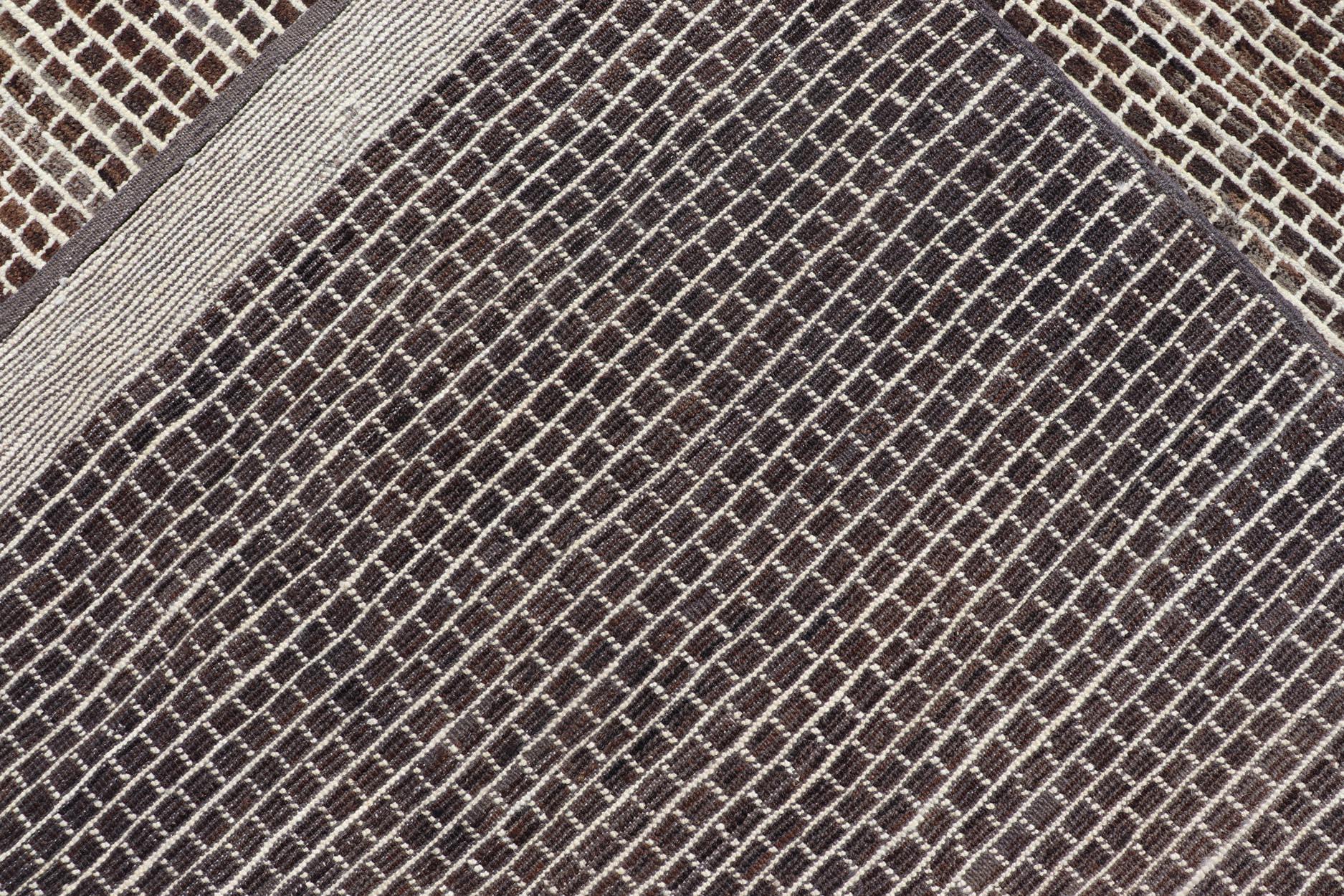 Alfombra moderna con diseño de ladrillo en marrón y crema de Keivan Woven Arts 9'4 x 11'1 4