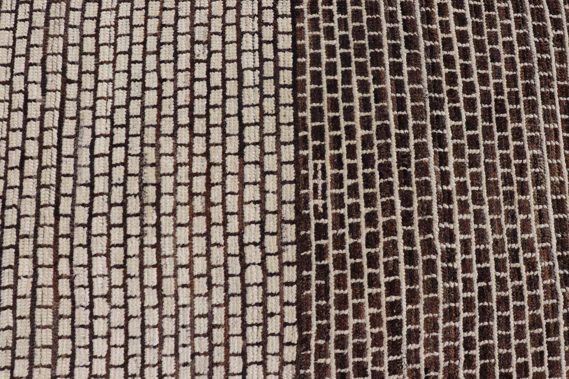 Moderner Teppich mit Ziegelsteinmuster in Brown und Creme von Keivan Woven Arts 9'4 x 11'1 (Handgeknüpft) im Angebot