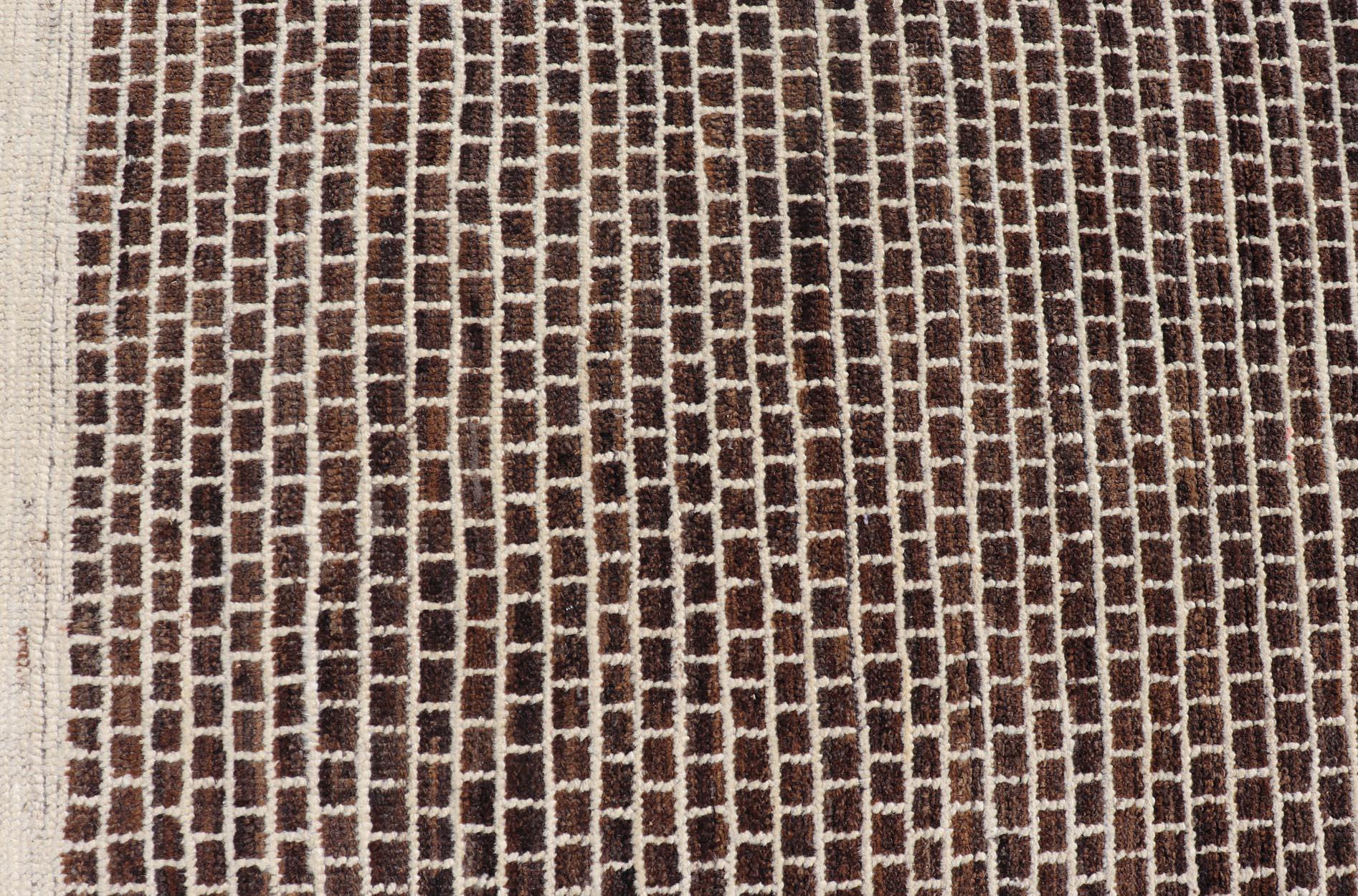 Modern Rug with Brick Design in Brown and Cream by Keivan Woven Arts 9'4 x 11'1 In New Condition For Sale In Atlanta, GA