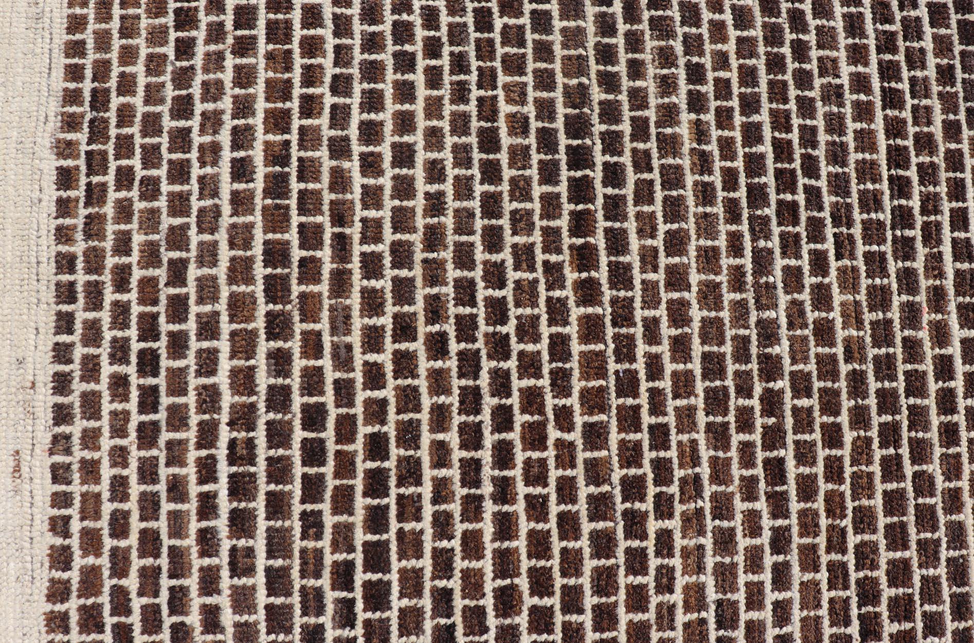Alfombra moderna con diseño de ladrillo en marrón y crema de Keivan Woven Arts 9'4 x 11'1 Anudado a mano