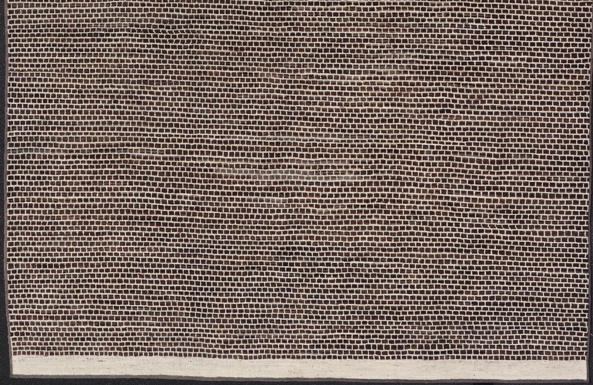 Moderner Teppich mit Ziegelsteinmuster in Brown und Creme von Keivan Woven Arts 9'4 x 11'1 im Angebot 1