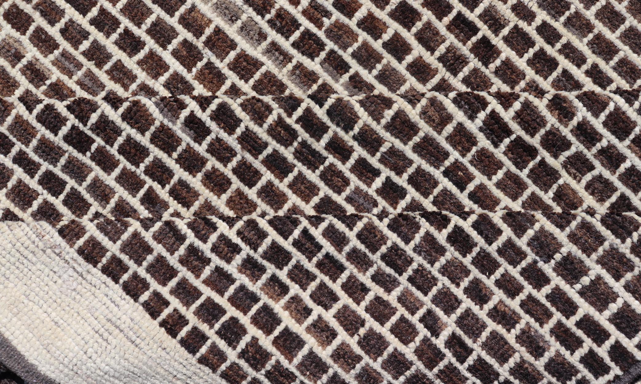 Moderner Teppich mit Ziegelsteinmuster in Brown und Creme von Keivan Woven Arts 9'4 x 11'1 im Angebot 2