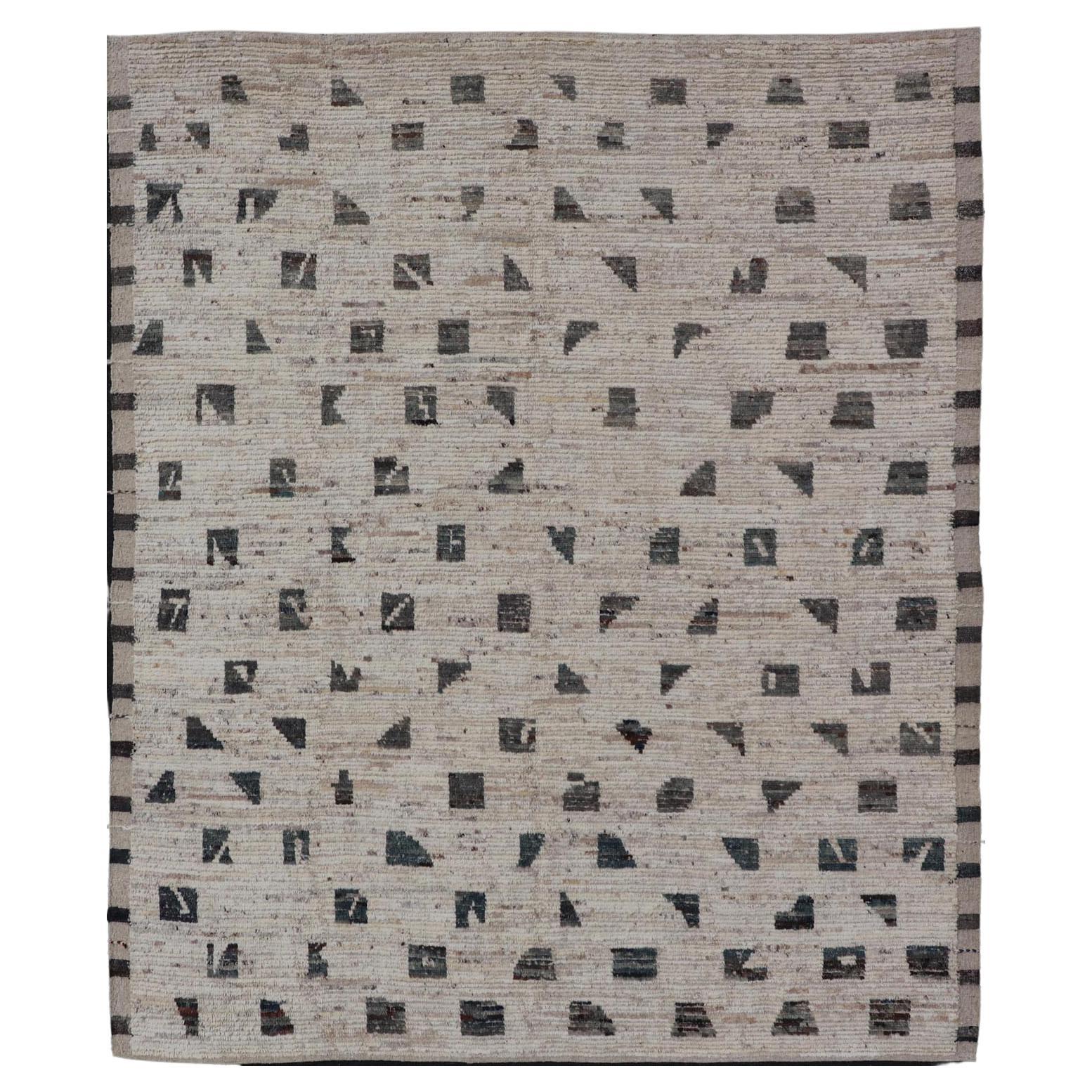 Modern Rug with Minimalist Design & Moroccan Style in Neutral off White For Sale
