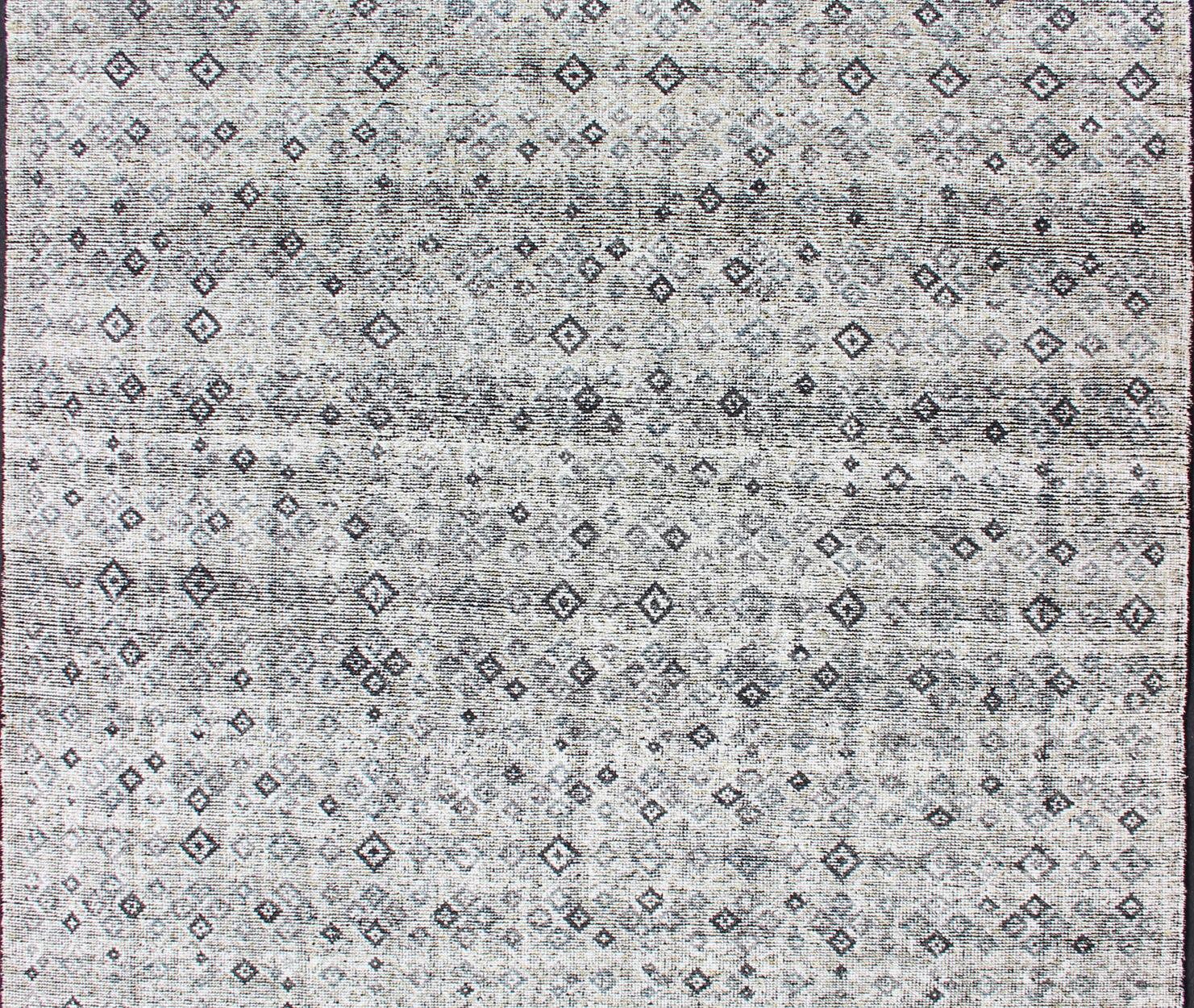 Lana Tappeto moderno con sottile motivo a diamante in grigio tenue e avorio  8'5 x 9'10 in vendita