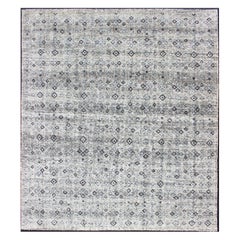 Moderner Teppich mit dezentem Rautenmuster in weichem Grau mit Elfenbein  8'5 x 9'10