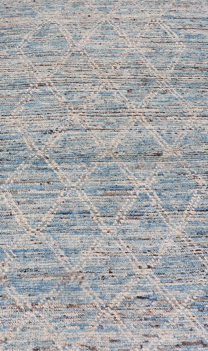 Wool Modern Rug with Traditional Design in Cream and Sky Blue Color For Sale