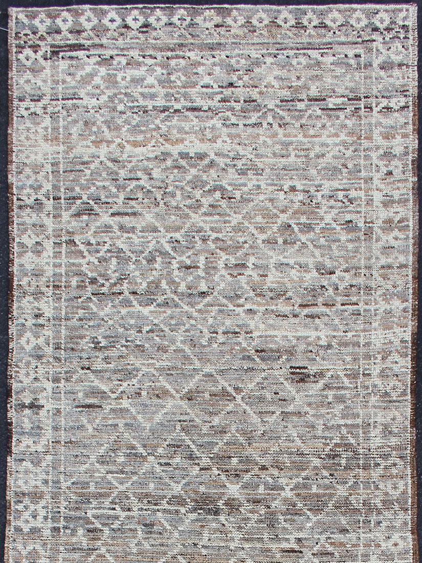 Afghan Modern Rug with Tribal Design in Light Gray, Taupe, Brown and Naturals Colors For Sale