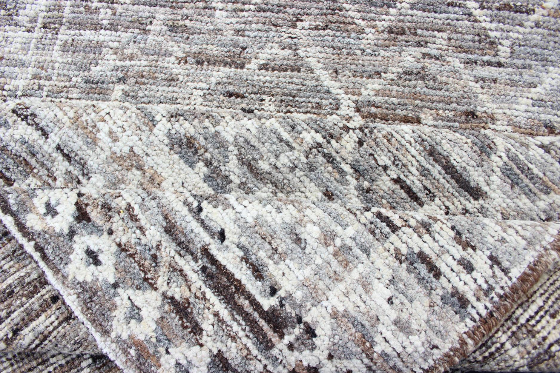 Contemporary Modern Rug with Tribal Design in Light Gray, Taupe, Brown and Naturals Colors For Sale