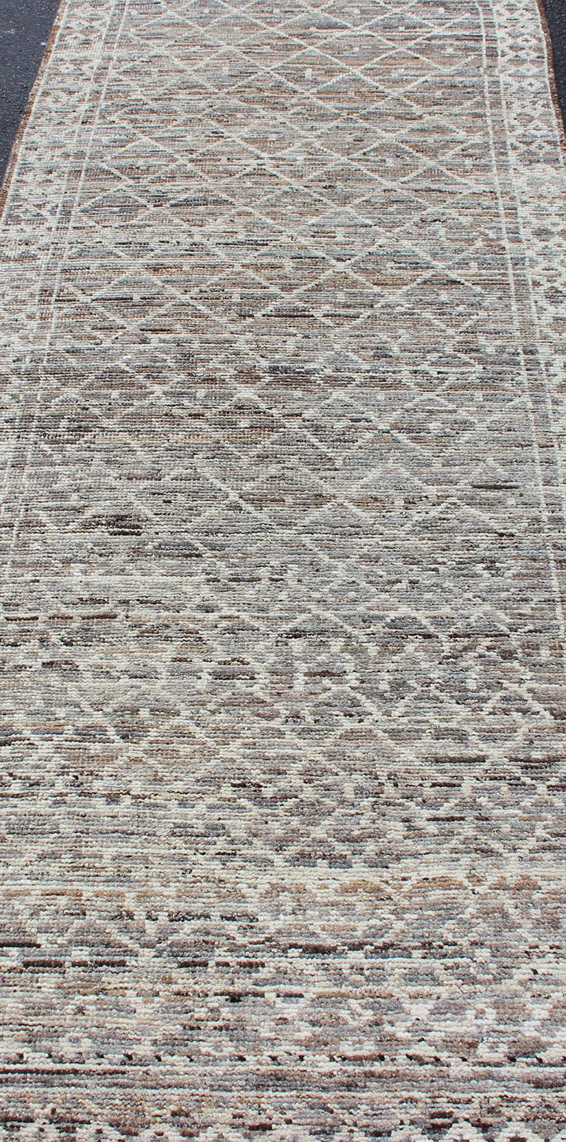 Modern Rug with Tribal Design in Light Gray, Taupe, Brown and Naturals Colors For Sale 2