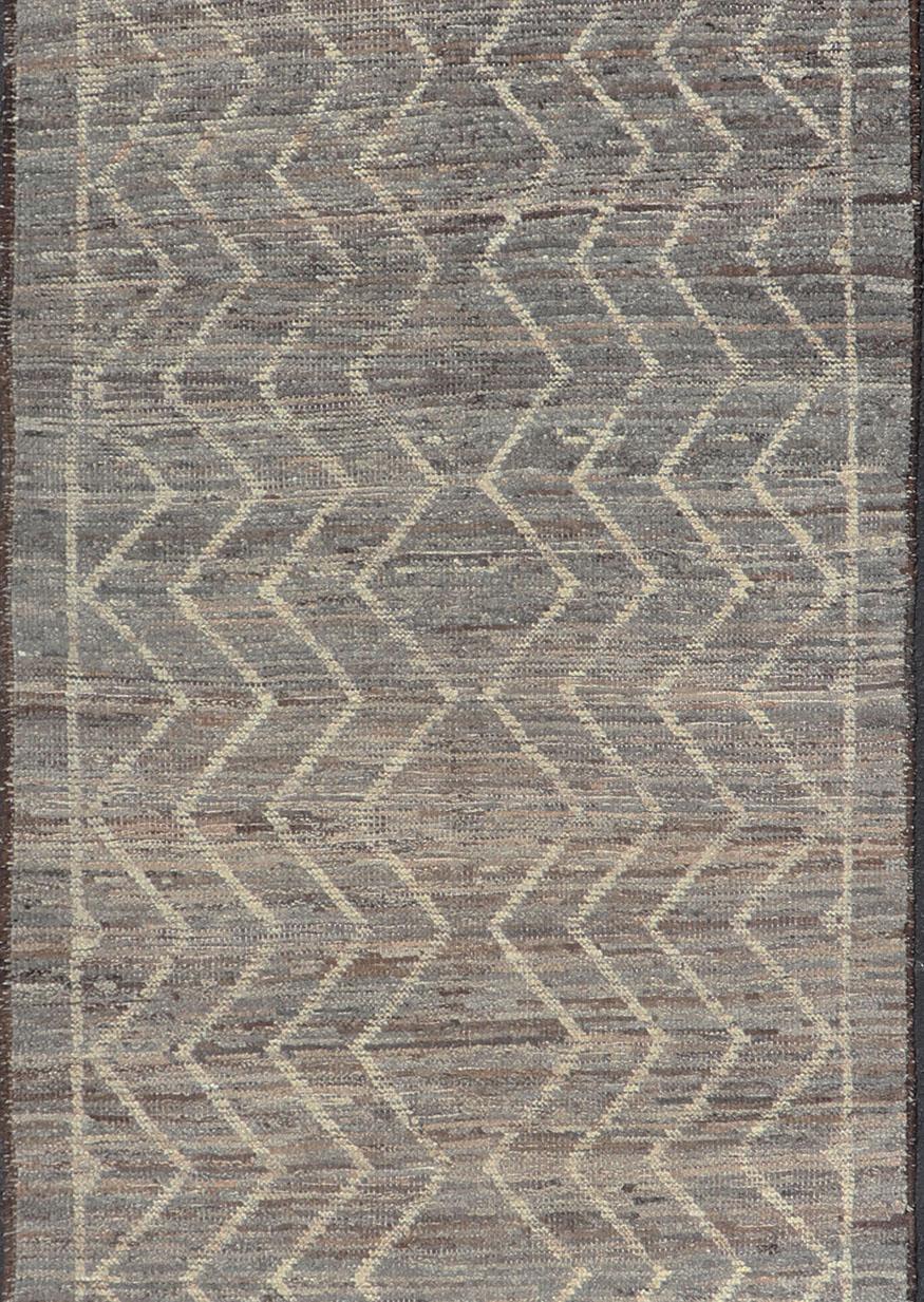 Afghan Modern Rug with Tribal Design in Light Gray, Taupe, Cream, and Natural Colors For Sale