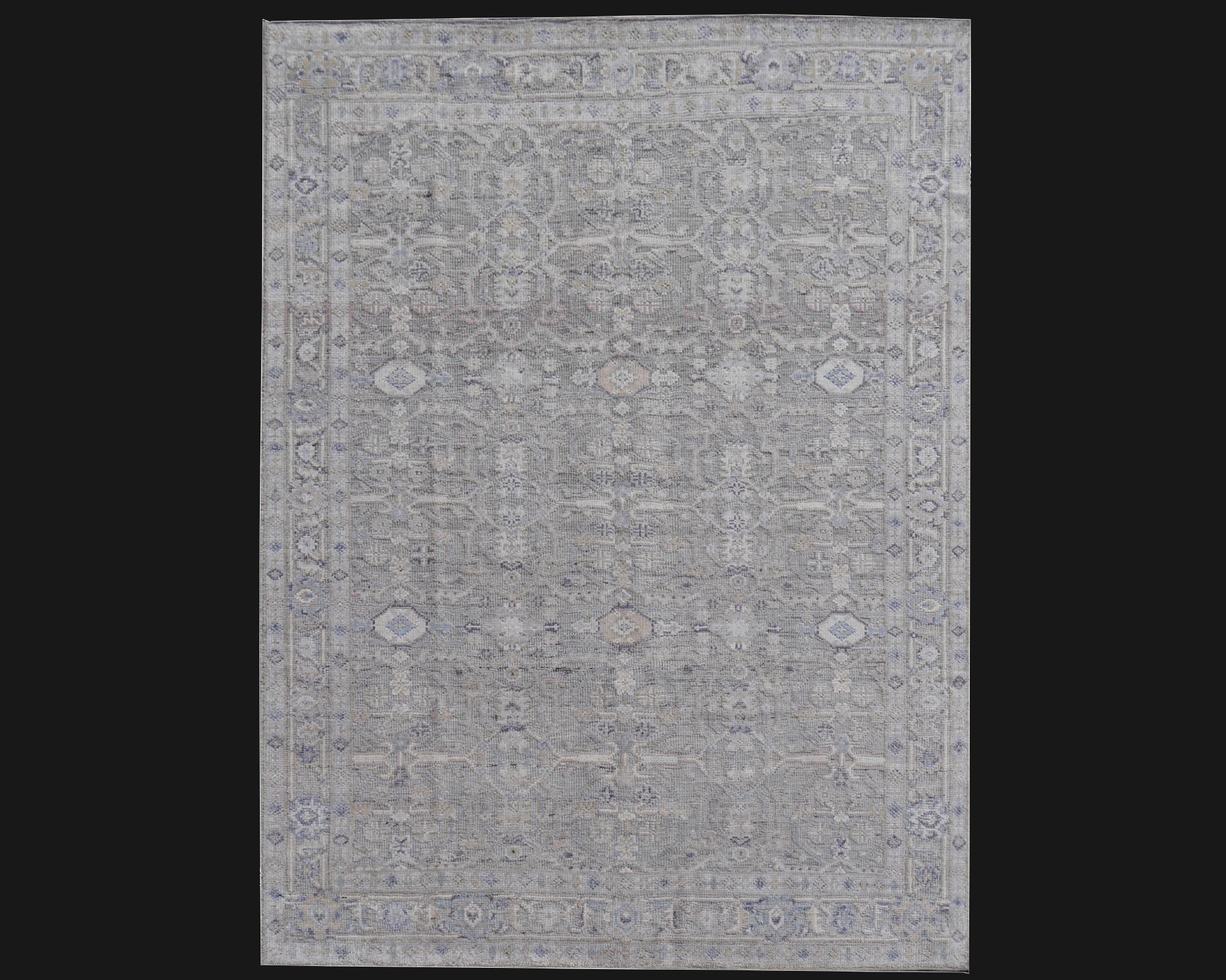Modern Rug Wool Pile and Bamboo Silk in style of Oushak 9