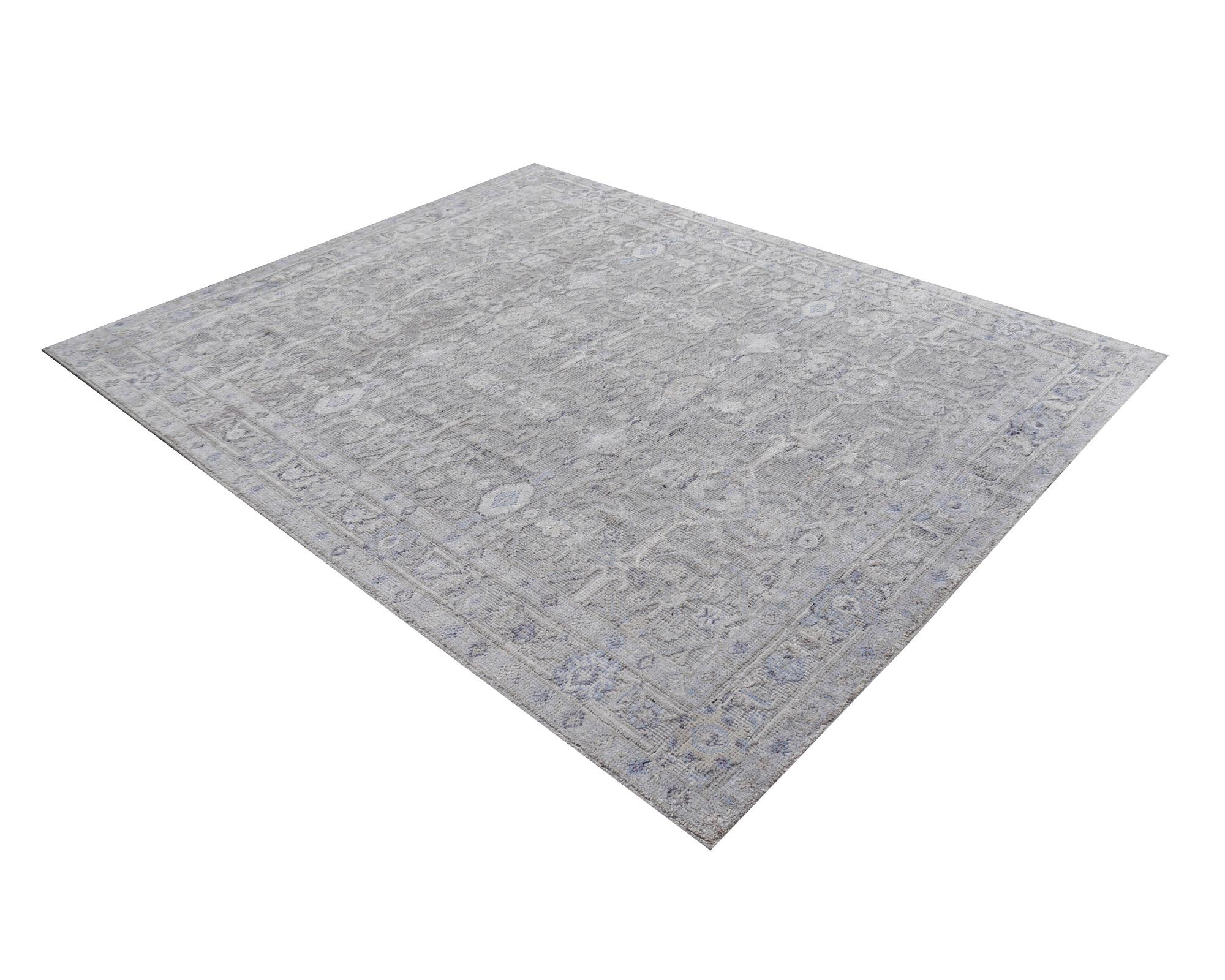 Indian Modern Rug Wool Pile and Bamboo Silk in style of Oushak