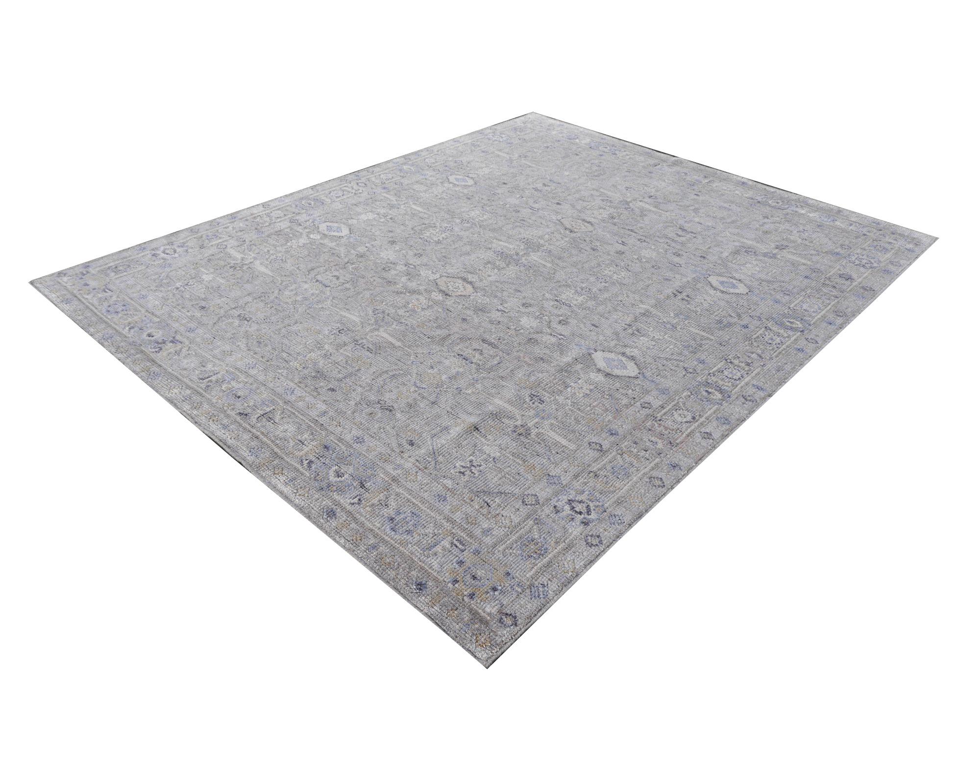 Hand-Knotted Modern Rug Wool Pile and Bamboo Silk in style of Oushak