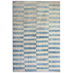 Modern Rugs Blue Contemporary Rugs Striped Carpet from Afghanistan