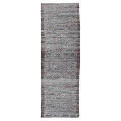 Modern Runner in All-Over Design in Cream, Sky Blue Color on a Brown Background