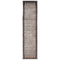 Modern Runner in Solid Minimalist Design & All Around Kilim Border in Brown