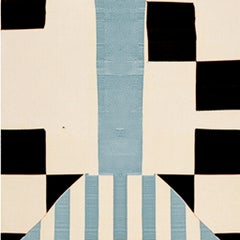 Modern Runner Rug Black & White Checkered Pattern Blue Stripes Memphis Style Ins