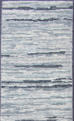 Modern Runner Rug in Soft Gray with Subtle Blue Tones and Linear Pattern