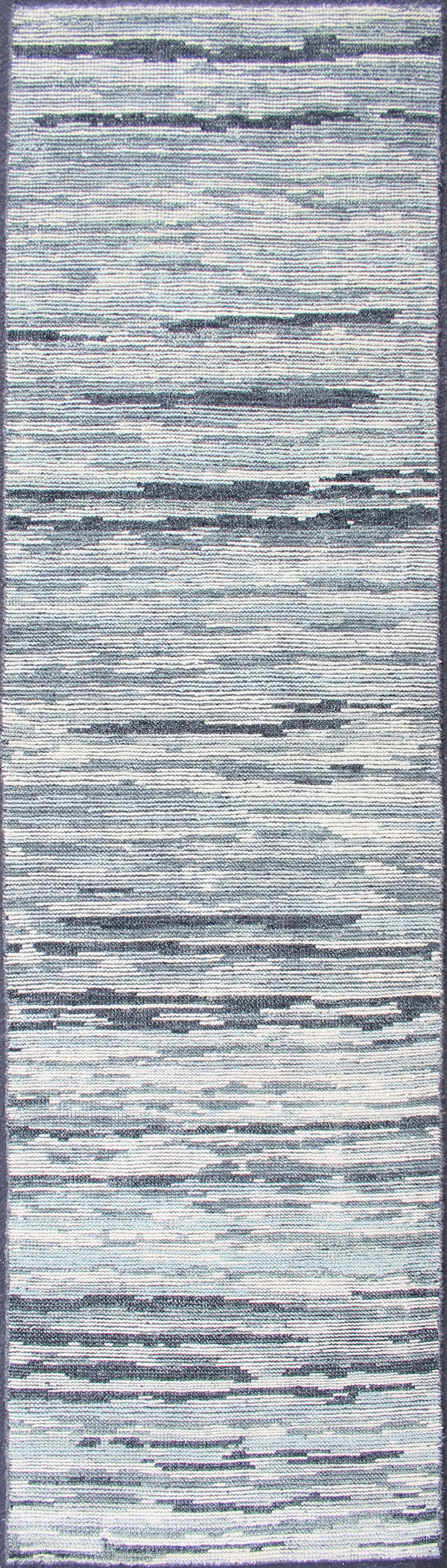 Modern Runner Rug in Soft Gray with Subtle Blue Tones and Linear Pattern For Sale