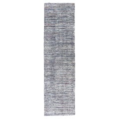 Modern Runner Rug with Textured Pattern in Gray, Blue, and Multicolor Accents