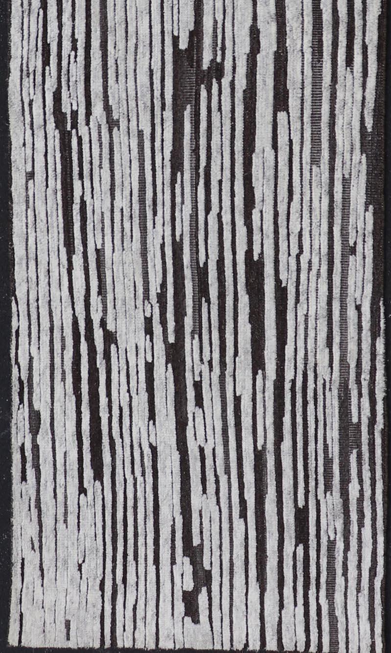 Indiano Runner moderno con design a righe verticali in color antracite e grigio tenue 3 x 13'5 in vendita