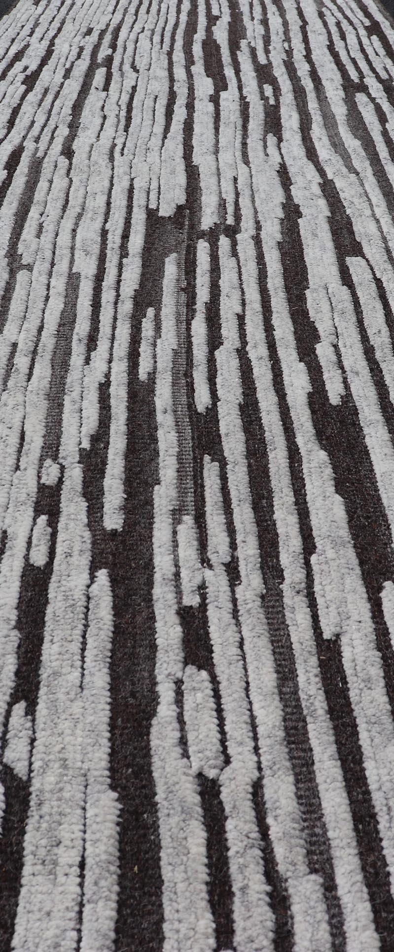 Lana Runner moderno con design a righe verticali in color antracite e grigio tenue 3 x 13'5 in vendita
