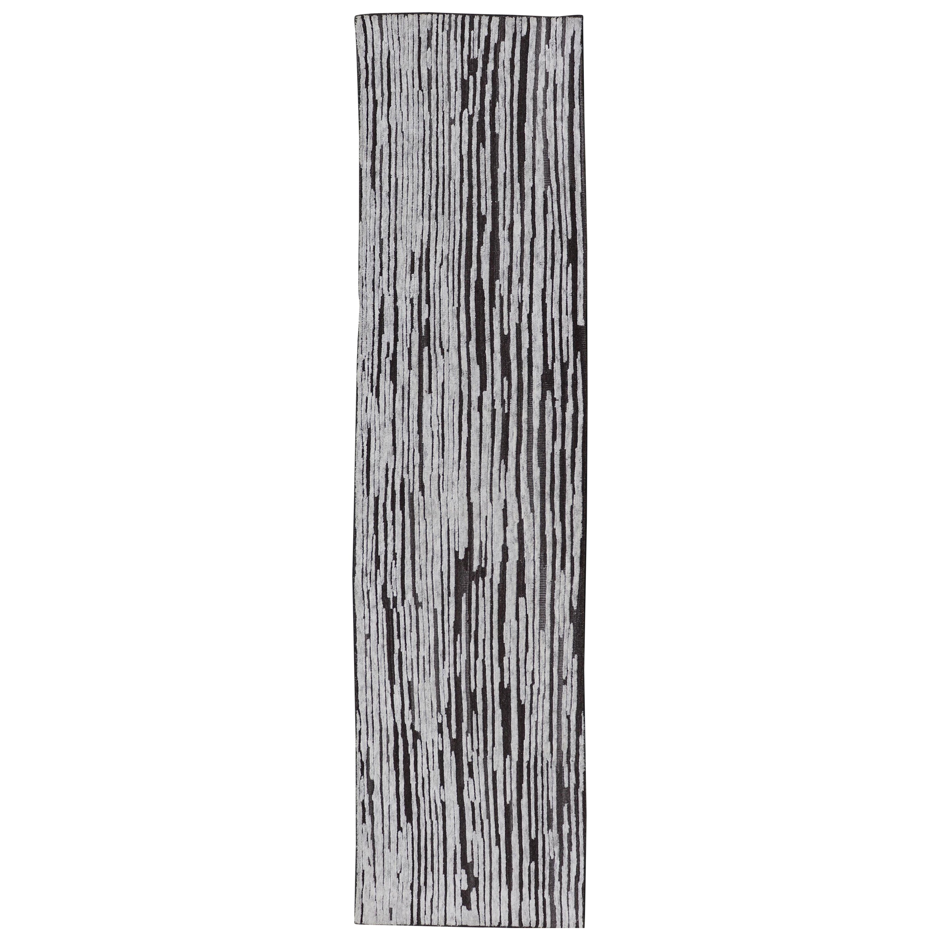 Runner moderno con design a righe verticali in color antracite e grigio tenue 3 x 13
5 in vendita