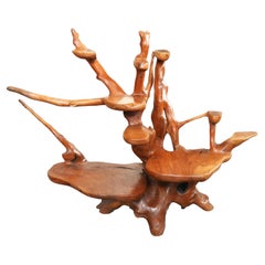 Modern Rustic Adirondack Planter & Pedestal – Organic Wood Art with 3 Shelves