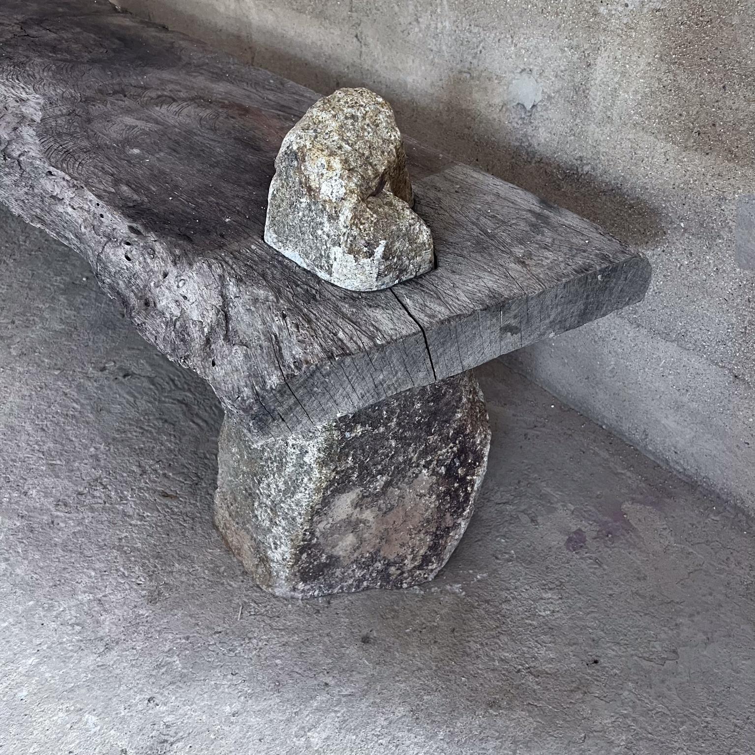 Primitive Rustic Bench Spanish Mesquite Wood and Rock Stone For Sale 6