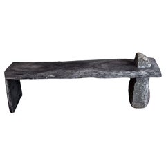 Used Primitive Rustic Bench Spanish Mesquite Wood and Rock Stone