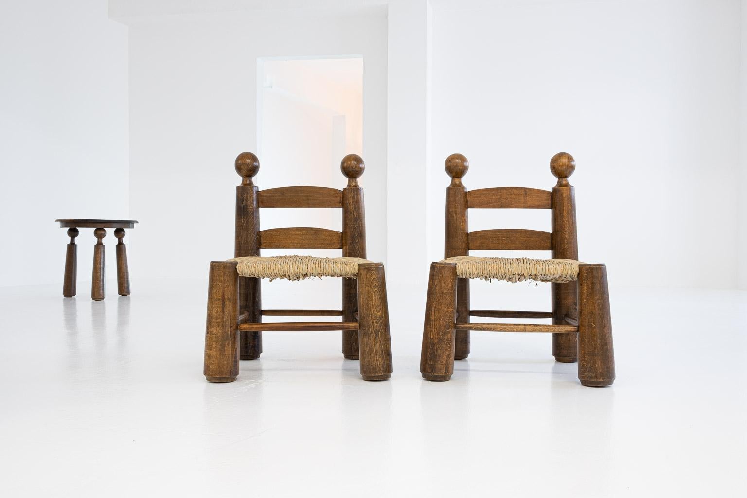 French Modern Rustic, Brutalistic Table / Chair Set by Charles Dudouyt, France, 1940s For Sale