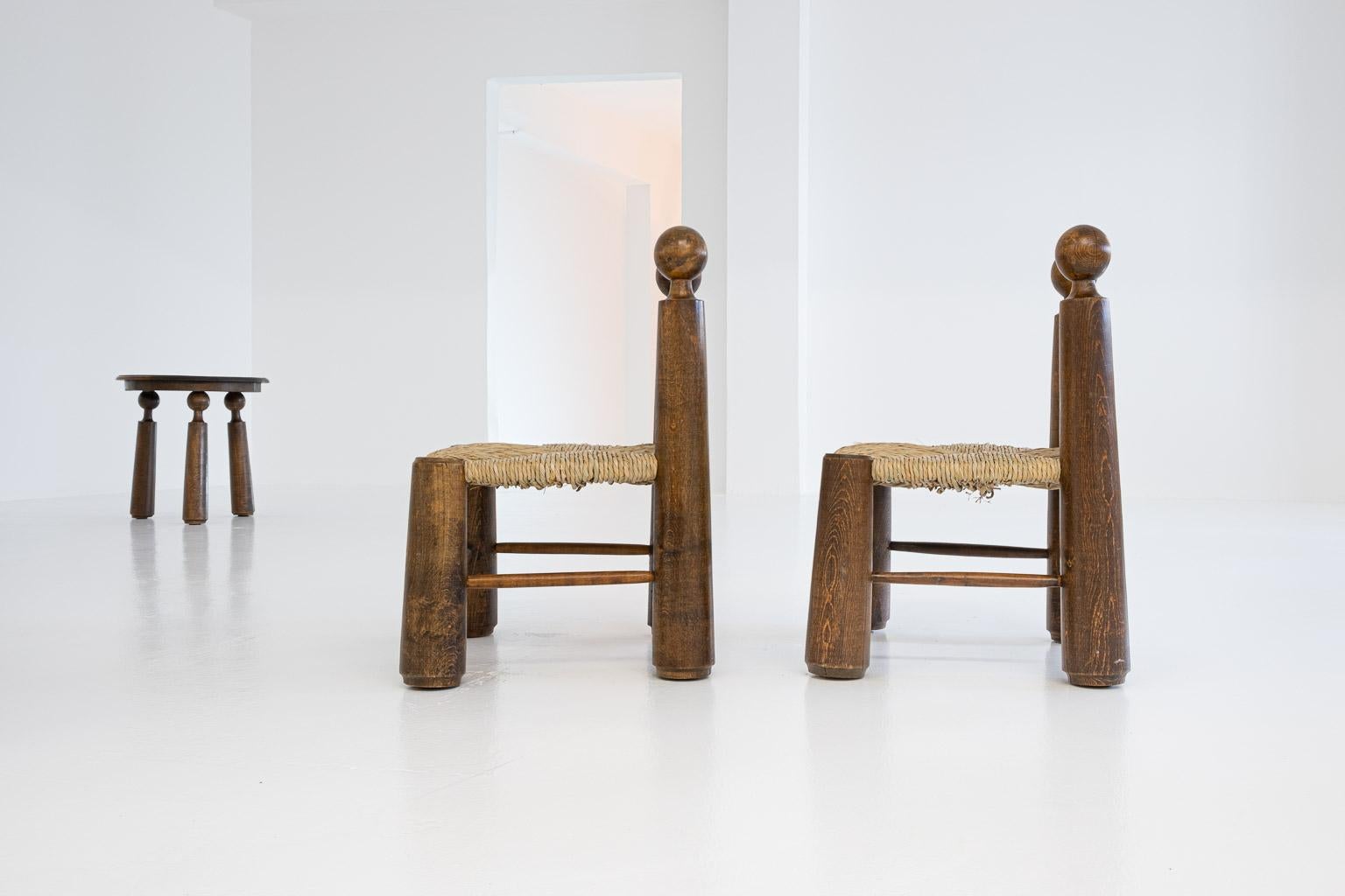 Modern Rustic, Brutalistic Table / Chair Set by Charles Dudouyt, France, 1940s In Good Condition For Sale In Frankfurt am Main, DE