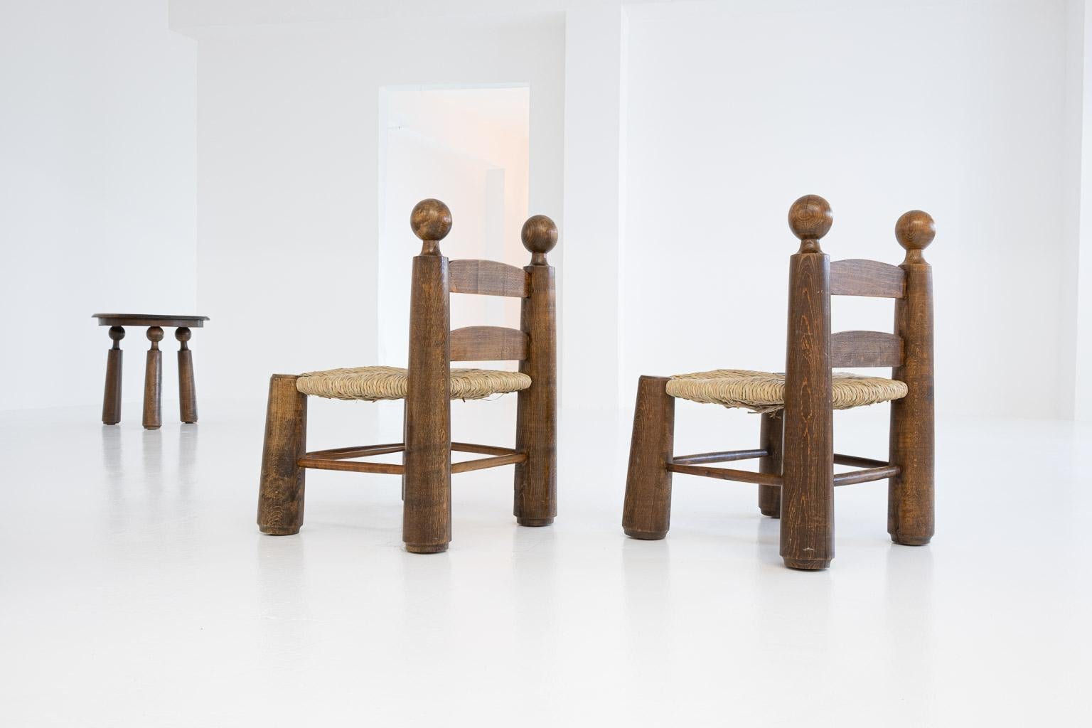 20th Century Modern Rustic, Brutalistic Table / Chair Set by Charles Dudouyt, France, 1940s For Sale