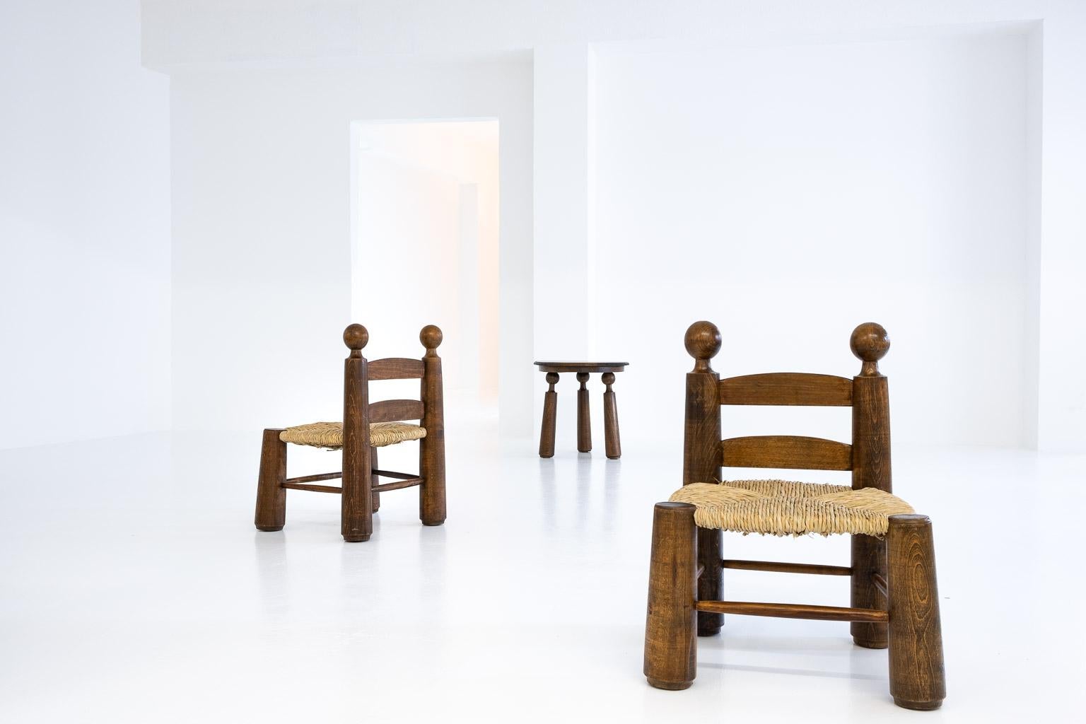 Modern Rustic, Brutalistic Table / Chair Set by Charles Dudouyt, France, 1940s For Sale 2