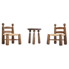 Vintage Modern Rustic, Brutalistic Table / Chair Set by Charles Dudouyt, France, 1940s