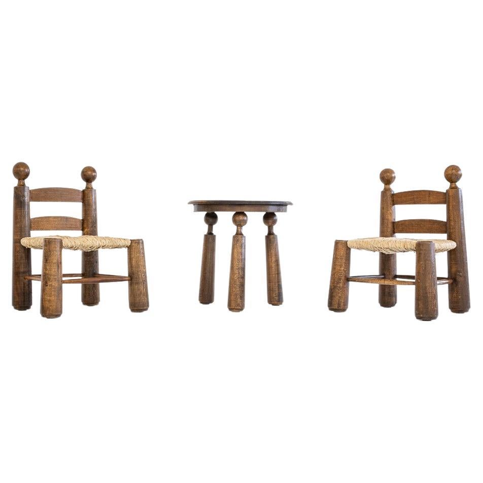 Modern Rustic, Brutalistic Table / Chair Set by Charles Dudouyt, France, 1940s