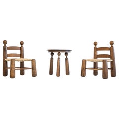 Modern Rustic, Brutalistic Table / Chair Set by Charles Dudouyt, France, 1940s