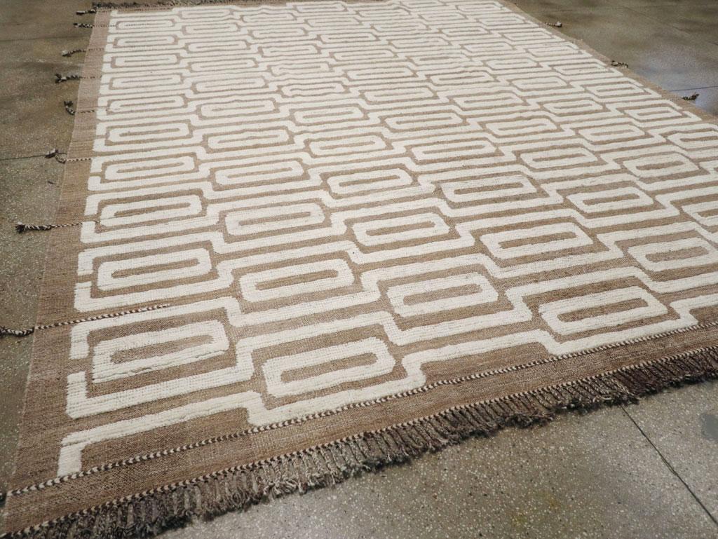 Contemporary Modern Rustic Handmade Turkish High/Low Pattern Room Size Carpet For Sale