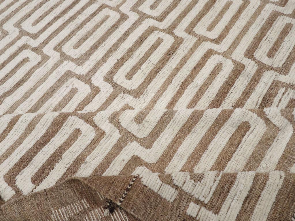 Wool Modern Rustic Handmade Turkish High/Low Pattern Room Size Carpet For Sale