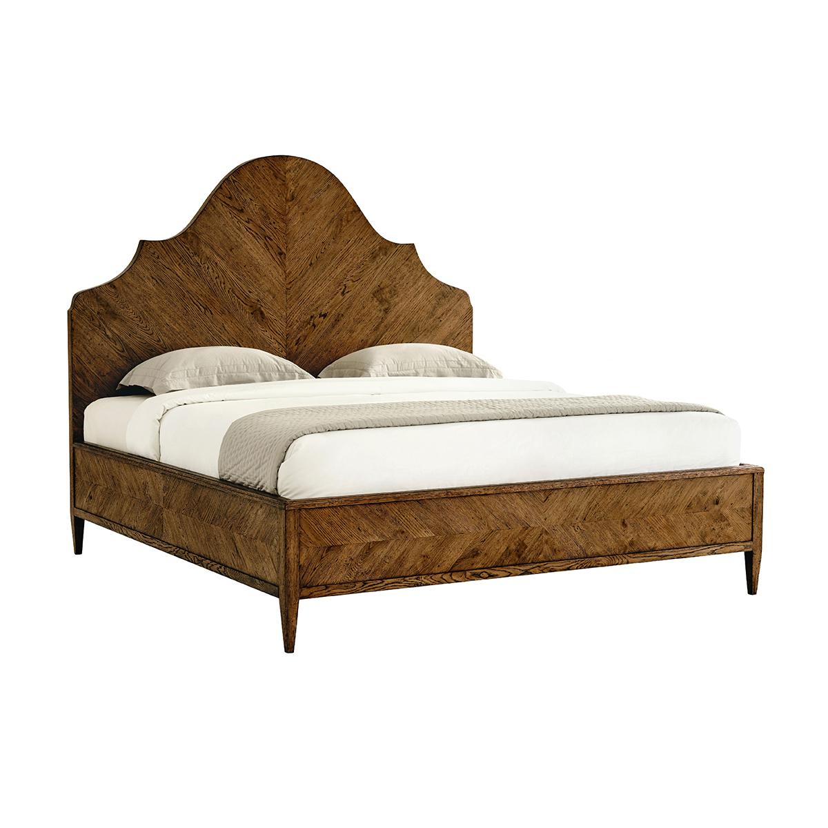 Contemporary Modern Rustic Oak California King Bed - Dark For Sale