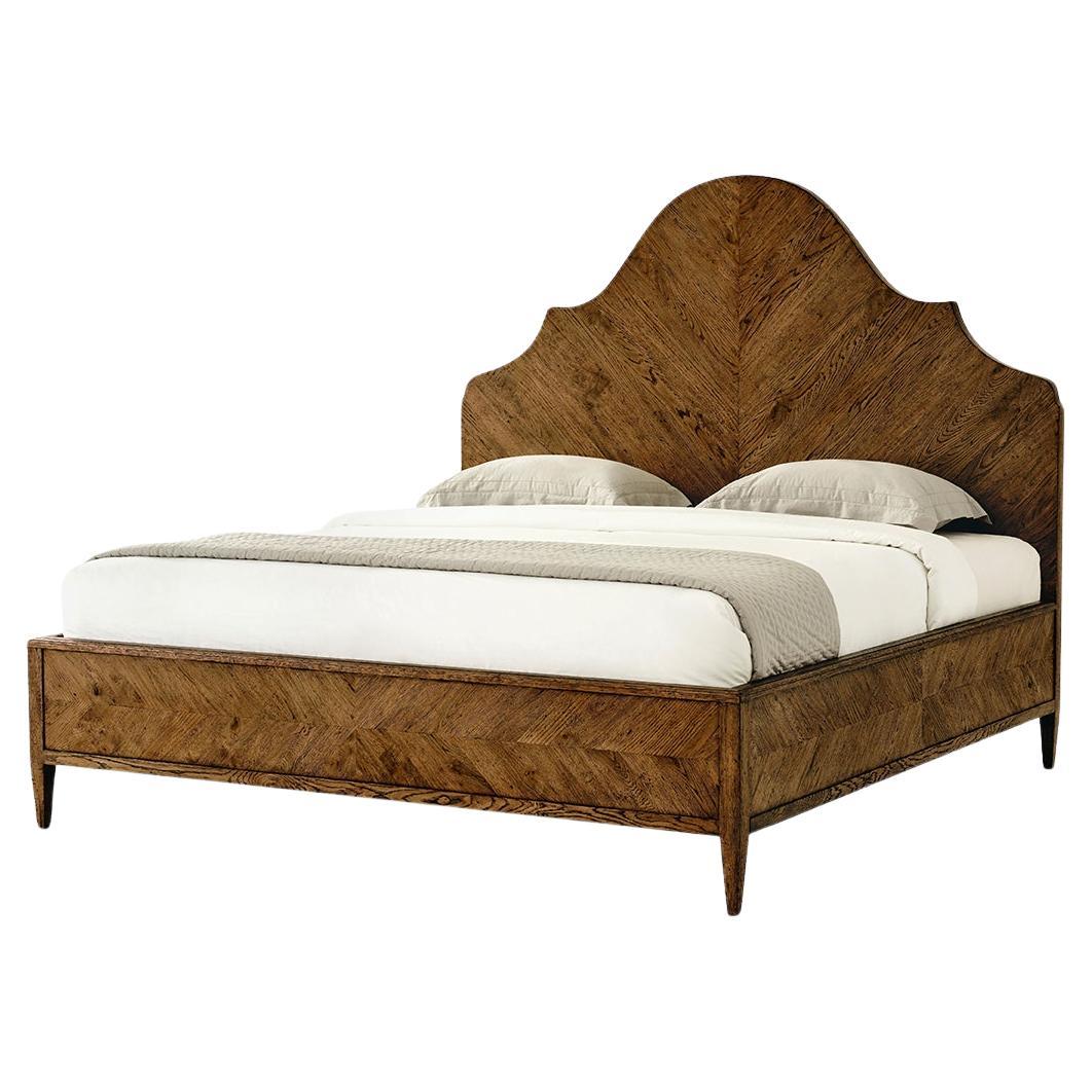 Modern Rustic Oak California King Bed - Dark For Sale