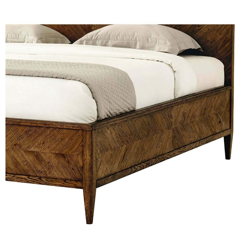 Modern Rustic Oak King Bed, Dark In New Condition For Sale In Westwood, NJ