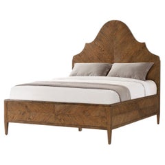 Antique Modern Rustic Oak Queen Bed, Dark