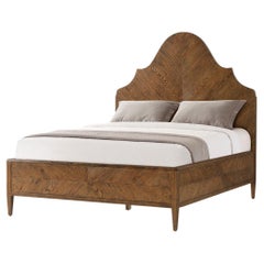 Modern Rustic Oak Queen Bed, Dark