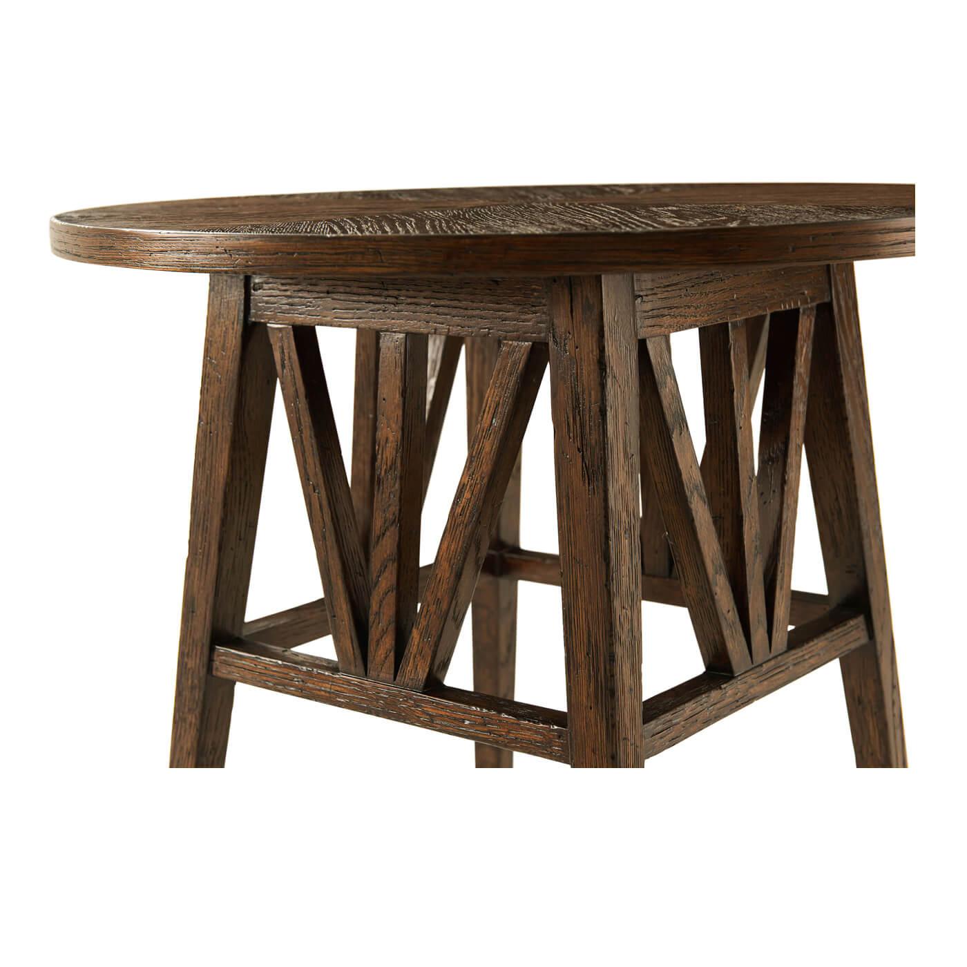 Vietnamese Modern Rustic Oak Round End Table For Sale