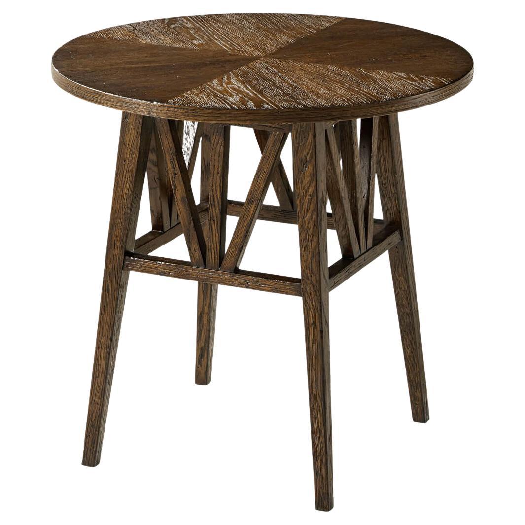 Modern Rustic Oak Round End Table For Sale