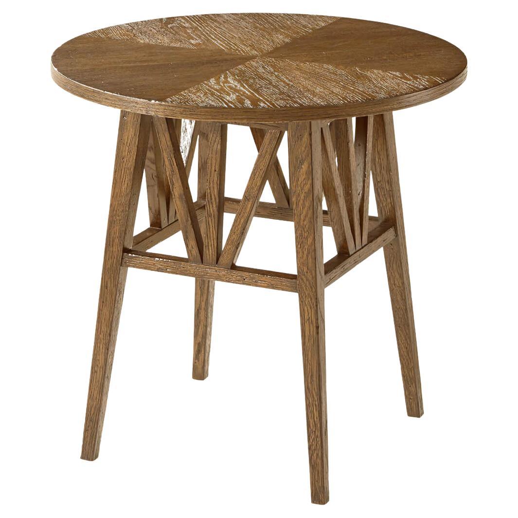 Modern Rustic Oak Round End Table, Light Oak For Sale