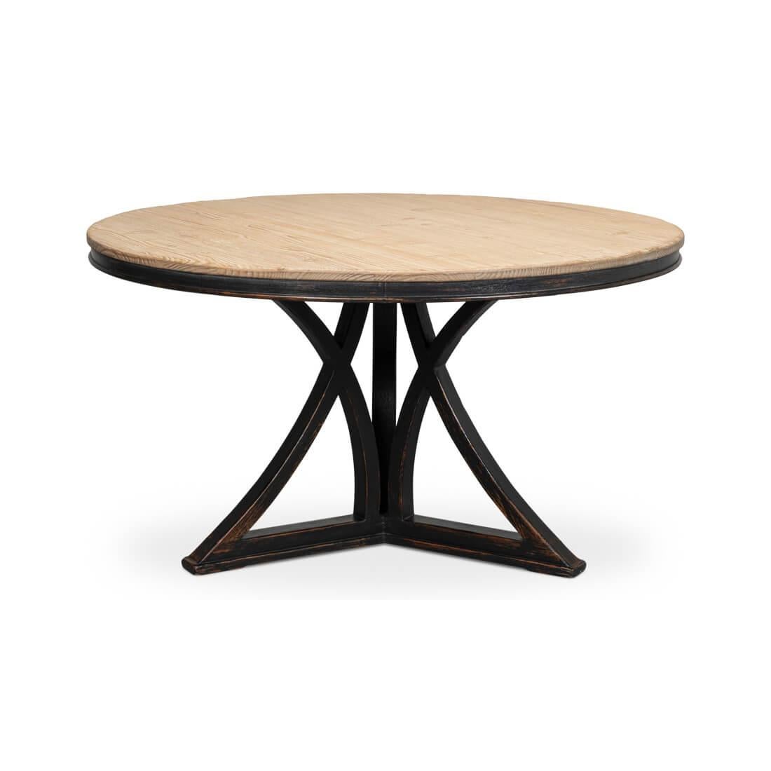 Asian Modern Rustic Round Dining Table - Black For Sale