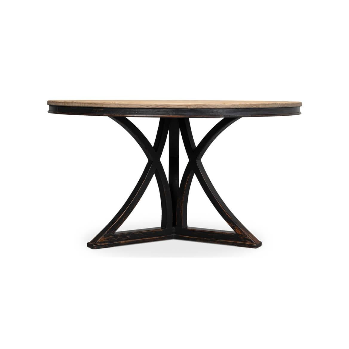 Wood Modern Rustic Round Dining Table - Black For Sale