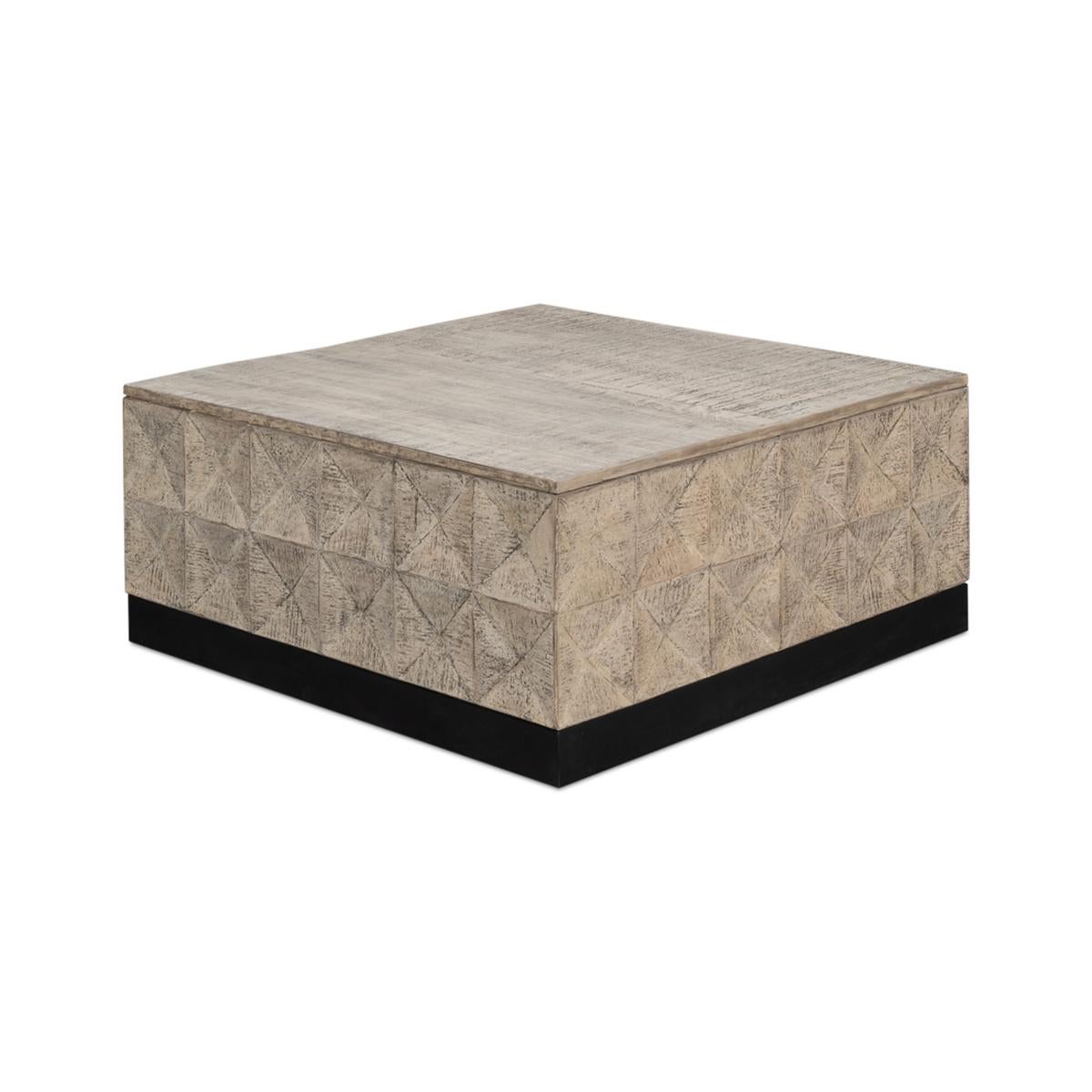 Asian Modern Rustic Square Coffee Table For Sale